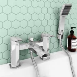 Venice Modern Geometric Bath Shower Mixer Tap + Shower Kit -Bath Taps Shop 1251 CR d4 460