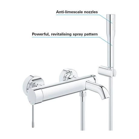 Grohe Essence Wall Mounted Bath Shower Mixer and Kit - 33628001 4 Grohe Essence Wall Mounted Bath Shower Mixer and Kit - 33628001 - Image 2