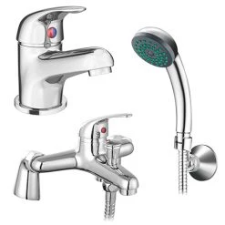 Apollo Contemporary Basin and Bath Shower Mixer Taps - Chrome