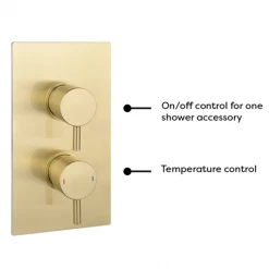 Arezzo Brushed Brass Round Concealed Twin Valve with Diverter, Bath Spout + Shower Handset -Bath Taps Shop AZBBSPK6 n d1 460
