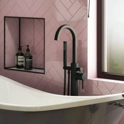 Arezzo Matt Black Freestanding Bath Tap with Shower Mixer -Bath Taps Shop AZFSBLK d2 460