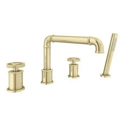 Arezzo Brushed Brass 4TH Industrial Style Deck Mounted Bath Shower Mixer inc. Pull Out Handset 9 Arezzo Brushed Brass 4TH Industrial Style Deck Mounted Bath Shower Mixer inc. Pull Out Handset -Bath Taps Shop AZISBB04 d2 460