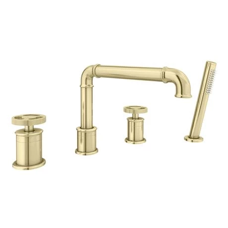 Arezzo Brushed Brass 4TH Industrial Style Deck Mounted Bath Shower Mixer inc. Pull Out Handset 5 Arezzo Brushed Brass 4TH Industrial Style Deck Mounted Bath Shower Mixer inc. Pull Out Handset - Image 3