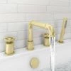 Arezzo Brushed Brass 4TH Industrial Style Deck Mounted Bath Shower Mixer inc. Pull Out Handset -Bath Taps Shop AZISBB04 n p
