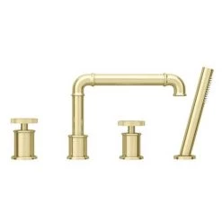 Arezzo Brushed Brass 4TH Industrial Style Deck Mounted Bath Shower Mixer inc. Pull Out Handset 11 Arezzo Brushed Brass 4TH Industrial Style Deck Mounted Bath Shower Mixer inc. Pull Out Handset -Bath Taps Shop AZISBB04 d5 460