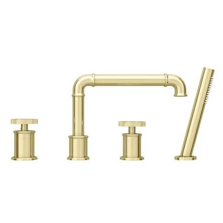 Arezzo Brushed Brass 4TH Industrial Style Deck Mounted Bath Shower Mixer inc. Pull Out Handset 7 Arezzo Brushed Brass 4TH Industrial Style Deck Mounted Bath Shower Mixer inc. Pull Out Handset - Image 5