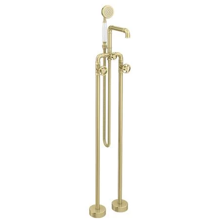 Arezzo Brushed Brass Industrial Style Freestanding Bath Shower Mixer Tap 4 Arezzo Brushed Brass Industrial Style Freestanding Bath Shower Mixer Tap - Image 2