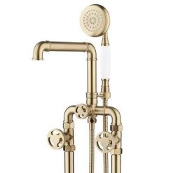 Arezzo Brushed Brass Industrial Style Freestanding Bath Shower Mixer Tap 12 Arezzo Brushed Brass Industrial Style Freestanding Bath Shower Mixer Tap -Bath Taps Shop AZISBB05 n d5 460