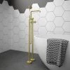Arezzo Brushed Brass Industrial Style Freestanding Bath Shower Mixer Tap 1 Arezzo Brushed Brass Industrial Style Freestanding Bath Shower Mixer Tap -Bath Taps Shop AZISBB05 prod