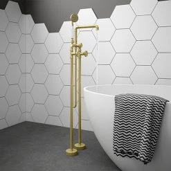 Arezzo Brushed Brass Industrial Style Freestanding Bath Shower Mixer Tap
