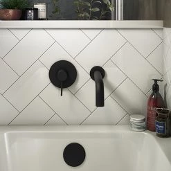 Arezzo Matt Black Round Concealed Manual Valve + Bath Spout