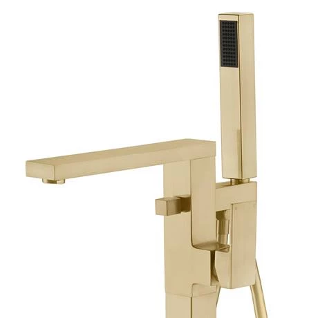 Arezzo Square Brushed Brass Floor Mounted Free-standing Bath Shower Mixer 4 Arezzo Square Brushed Brass Floor Mounted Free-standing Bath Shower Mixer - Image 2