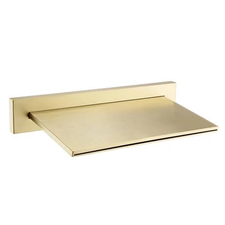 Arezzo Brushed Brass Wall Mounted Slimline Waterfall Bath Filler + Concealed Thermostatic Valve 4 Arezzo Brushed Brass Wall Mounted Slimline Waterfall Bath Filler + Concealed Thermostatic Valve - Image 2