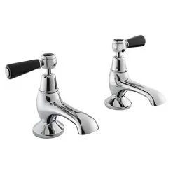 Bayswater Black Lever Domed Collar Traditional Bath Taps
