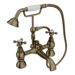 Chatsworth 1928 Antique Brass Crosshead Bath Shower Mixer Tap with Shower Kit -Bath Taps Shop CHBSMBRA d4 460
