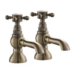 Chatsworth 1928 Antique Brass Crosshead Pillar Bath Taps