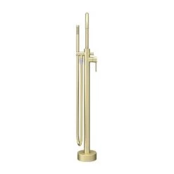Arezzo Brushed Brass Freestanding Bath Tap with Shower Mixer -Bath Taps Shop CT002 BB D4 460