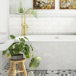 Arezzo Brushed Brass Freestanding Bath Tap with Shower Mixer -Bath Taps Shop CT002 BB d2 460