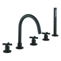 Crosswater MPRO Crosshead Matt Black 5 Hole Set Bath Shower Mixer - PRC450DM