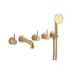 Crosswater MPRO Industrial 5 Hole Bath Filler with Spout & Handset - Unlacquered Brushed Brass - PRI450WUB -Bath Taps Shop PRI450WUB m