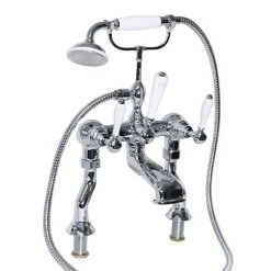 Imperial Radcliffe Chrome Deck Mounted Bath Shower Mixer with White Levers