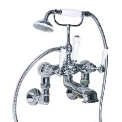Imperial Radcliffe Chrome Wall Mounted Bath Shower Mixer with White Levers