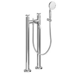 Burlington Riviera Art Deco Chrome Freestanding Bath Shower Mixer with Kit