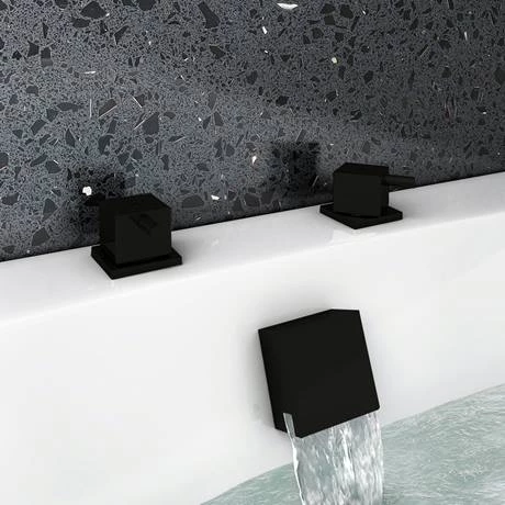 Arezzo Square Matt Black 3/4" Deck Bath Side Valves (Pair) 4 Arezzo Square Matt Black 3/4" Deck Bath Side Valves (Pair) - Image 2