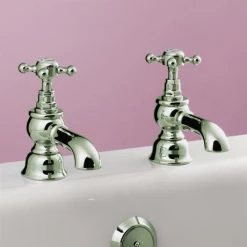 Silverdale Victorian Bath Pillar Taps Nickel