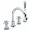 Hudson Reed - Tec Crosshead 4 Tap Hole Bath Mixer with swivel spout, shower kit & hose retainer -Bath Taps Shop TEX334SPR04 P